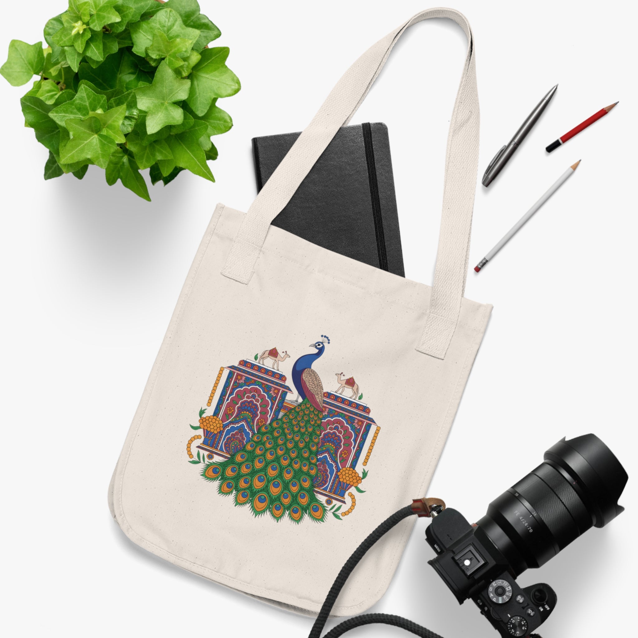 Peacock Design Organic Canvas Tote Bag, Eco-Friendl Bag, Reusable Shopping Bag