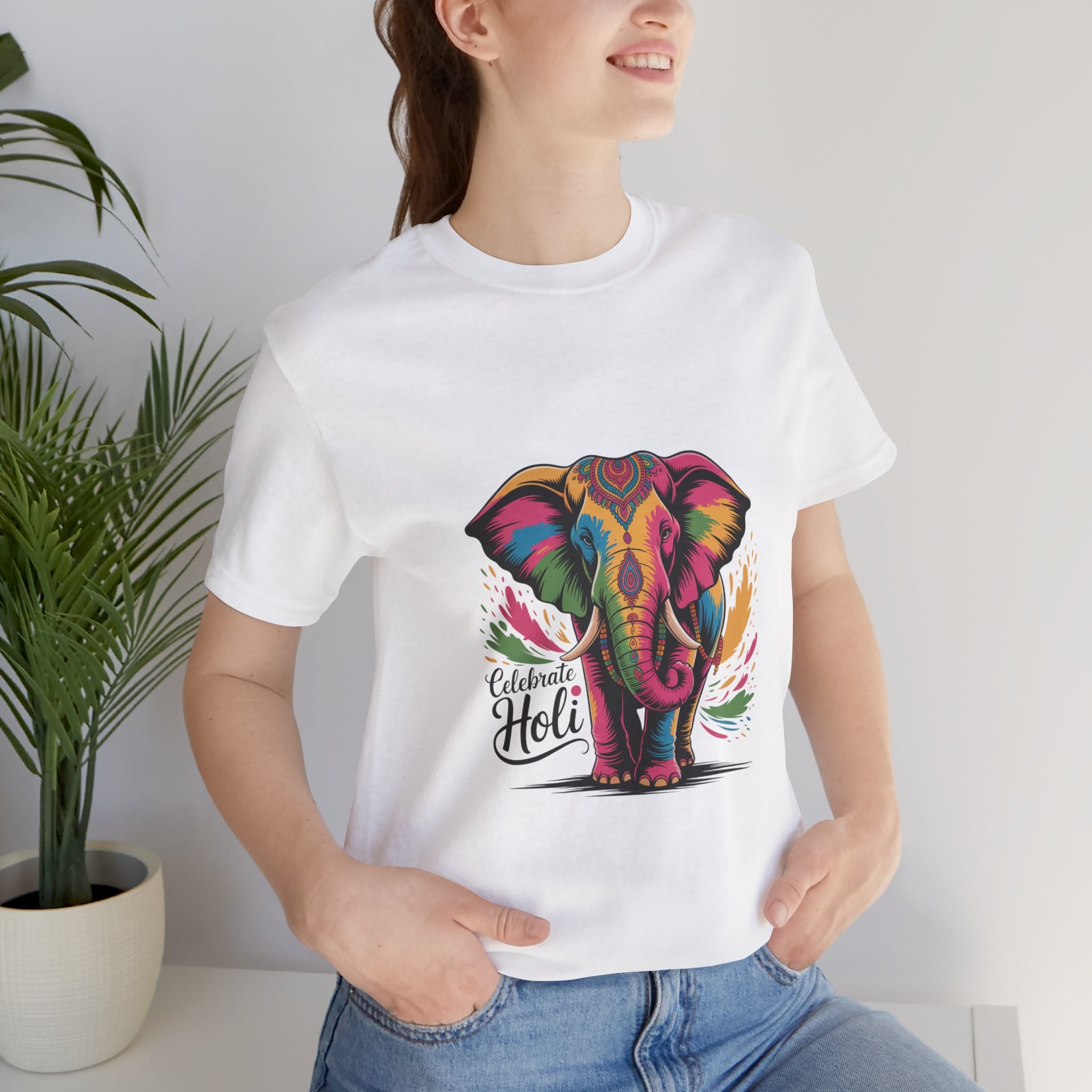 Holi Festival T-Shirt, Colorful Elephant Holi Tee, Color Splash Tee, Festival Party Wear