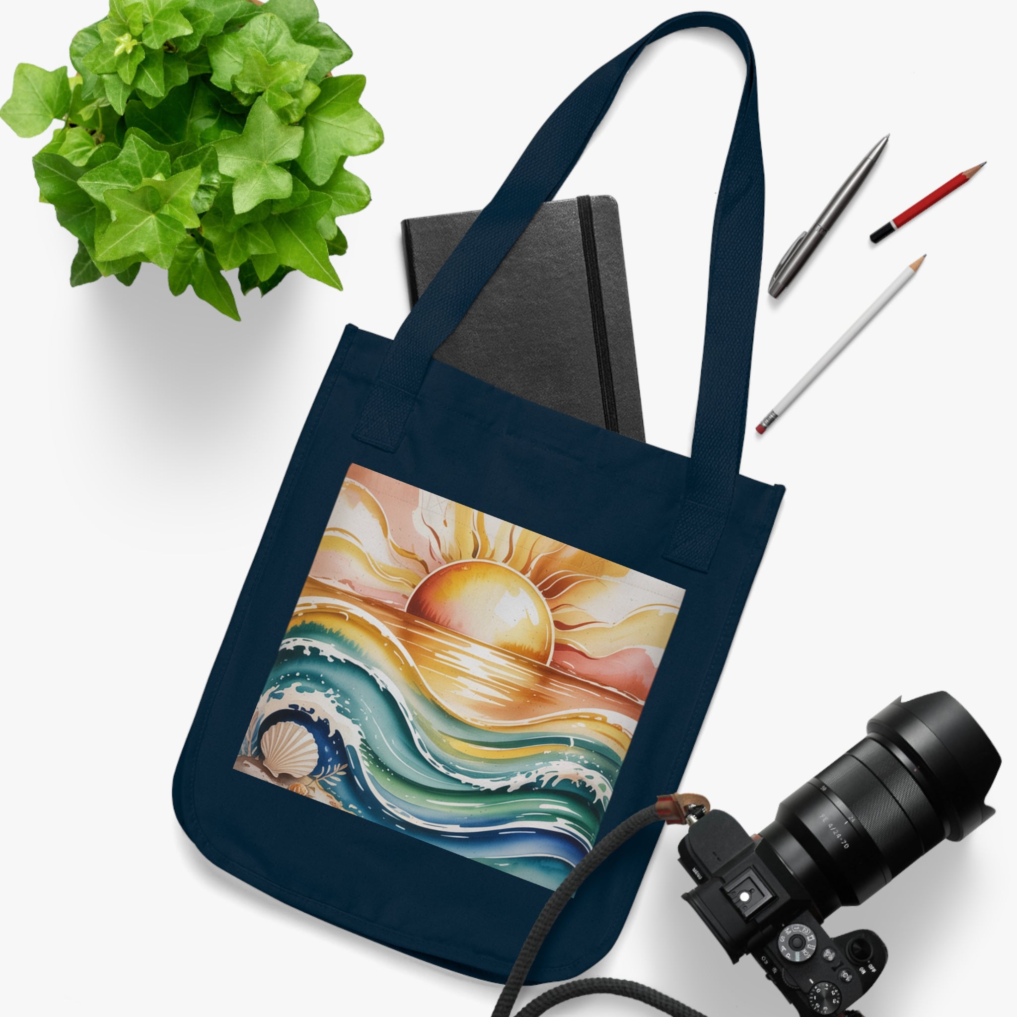 Sunset Waves Organic Canvas Tote Bag, Eco-Friendly Shopping Tote, Beach Bag, Gift for Ocean Lovers