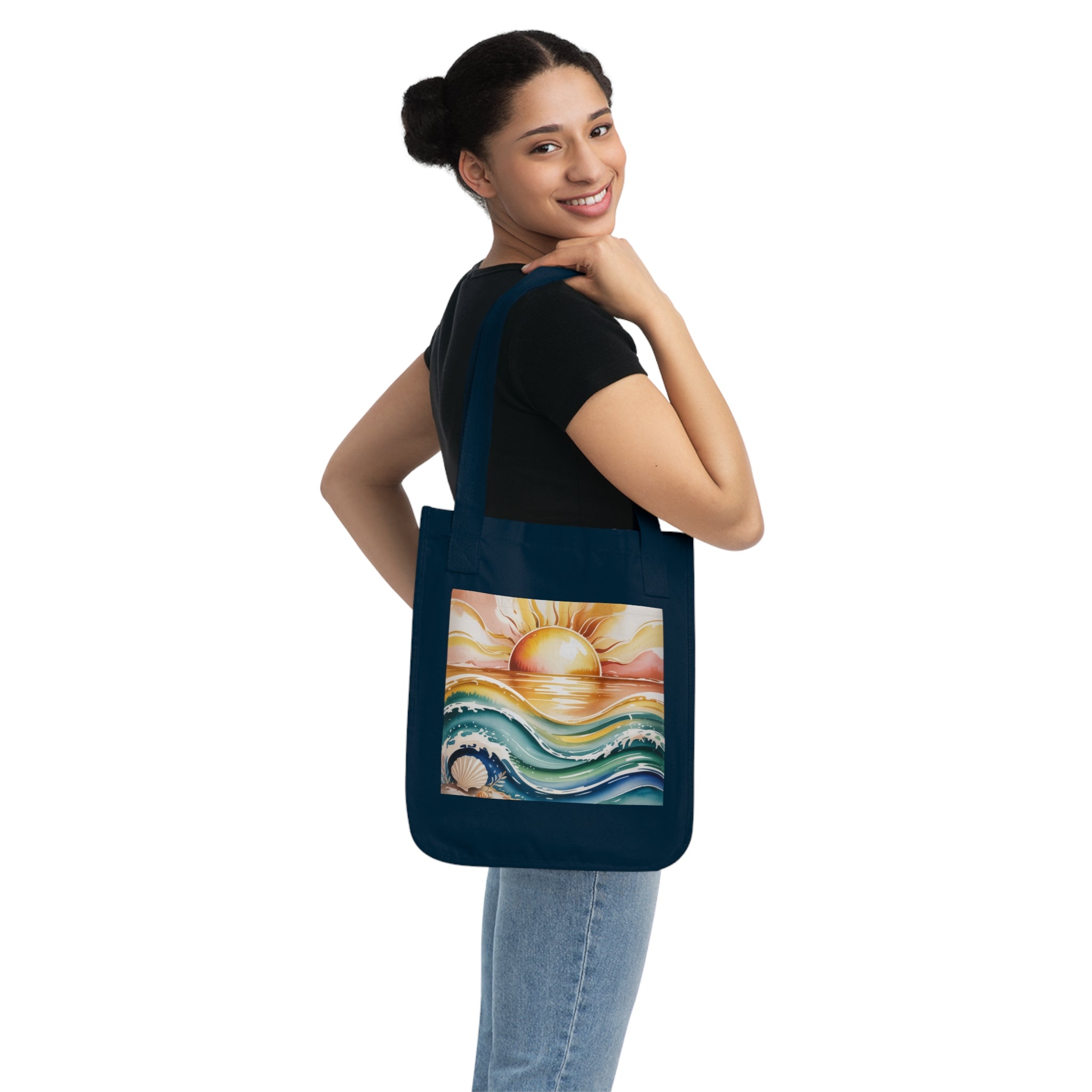 Sunset Waves Organic Canvas Tote Bag, Eco-Friendly Shopping Tote, Beach Bag, Gift for Ocean Lovers