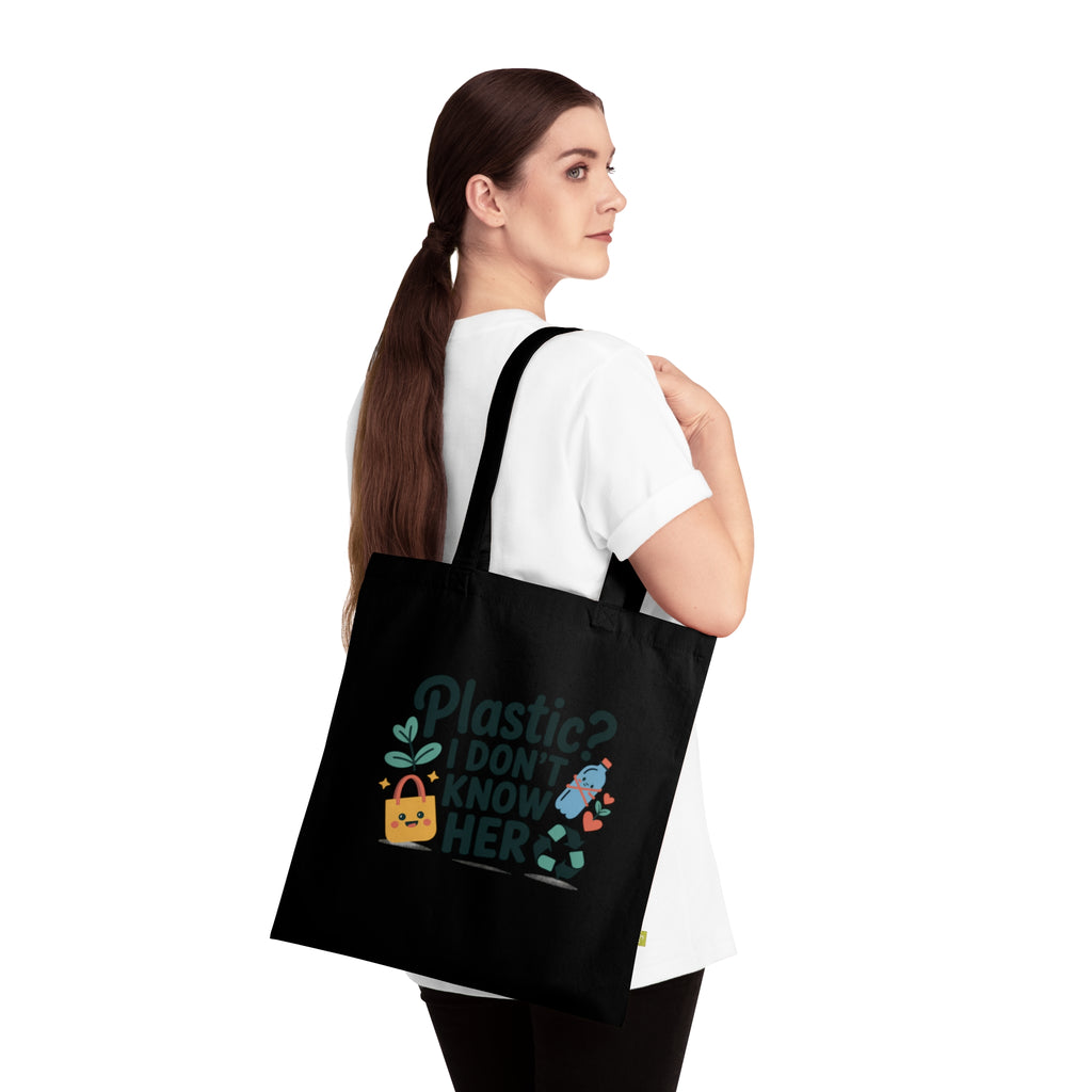 Eco-Friendly Tote Bag, "Plastic? I Don’t Know Her", Reusable Grocery Tote, Gift for Earth Lovers