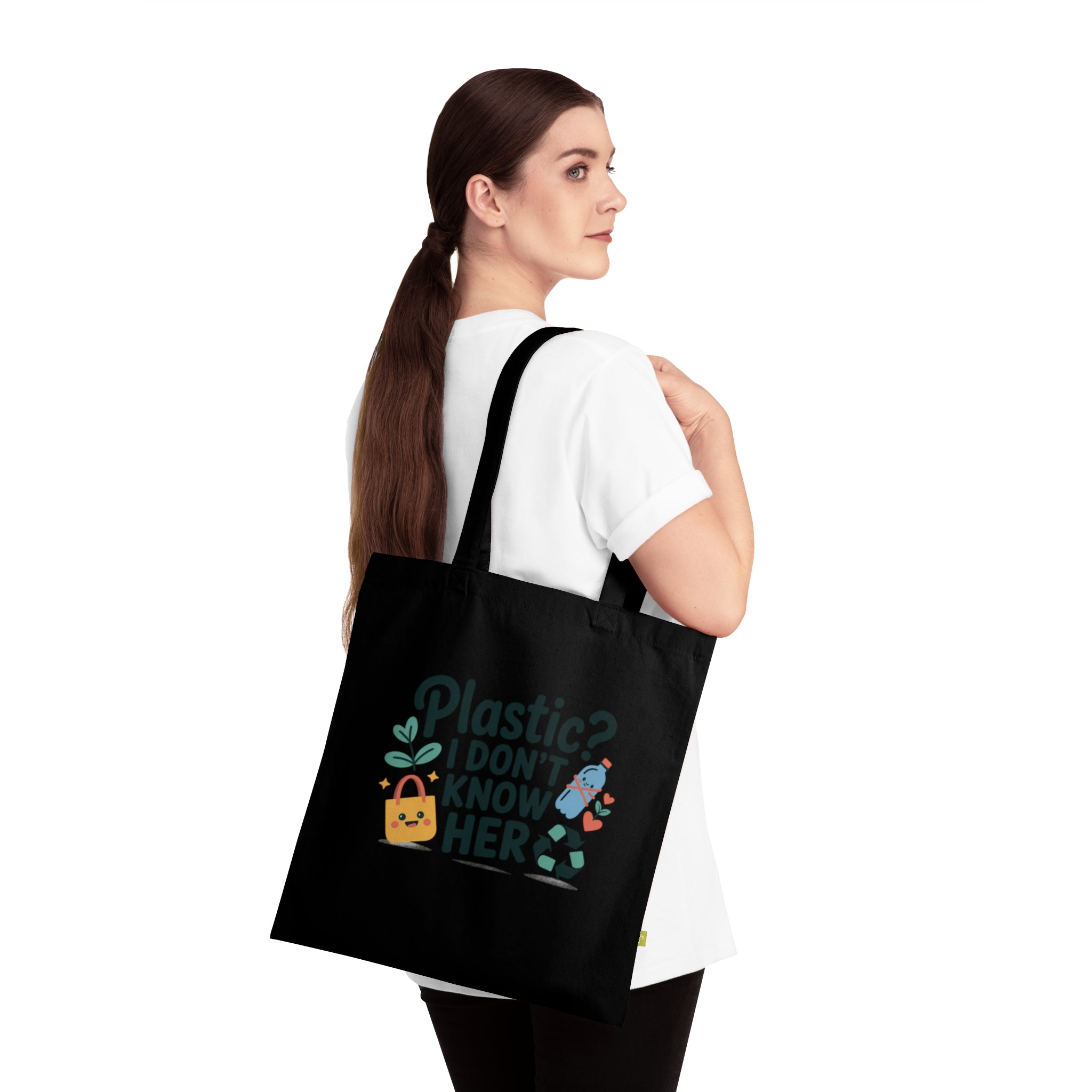 Eco-Friendly Tote Bag, "Plastic? I Don’t Know Her", Reusable Grocery Tote, Gift for Earth Lovers