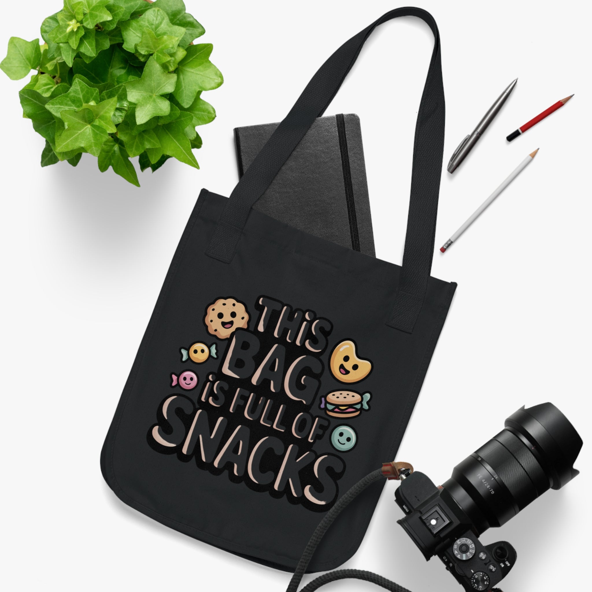 Snack Lover's Organic Canvas Tote Bag, Reusable Grocery Bag, Eco-Friendly Bag, Gift for Foodies