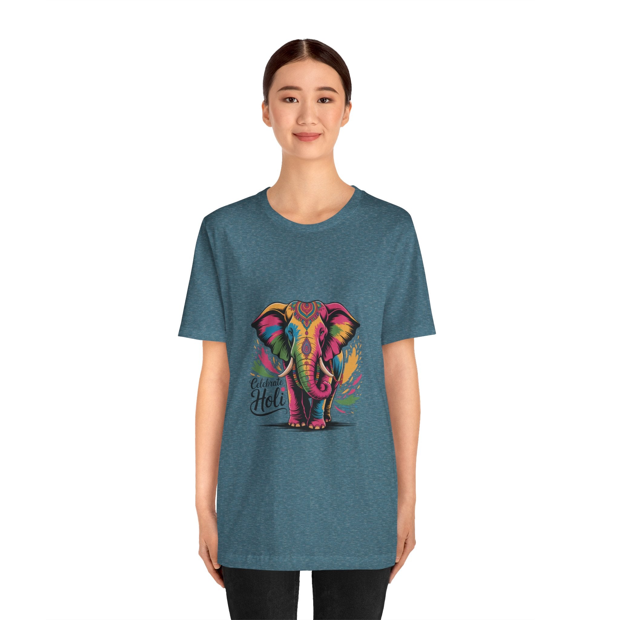 Holi Festival T-Shirt, Colorful Elephant Holi Tee, Color Splash Tee, Festival Party Wear