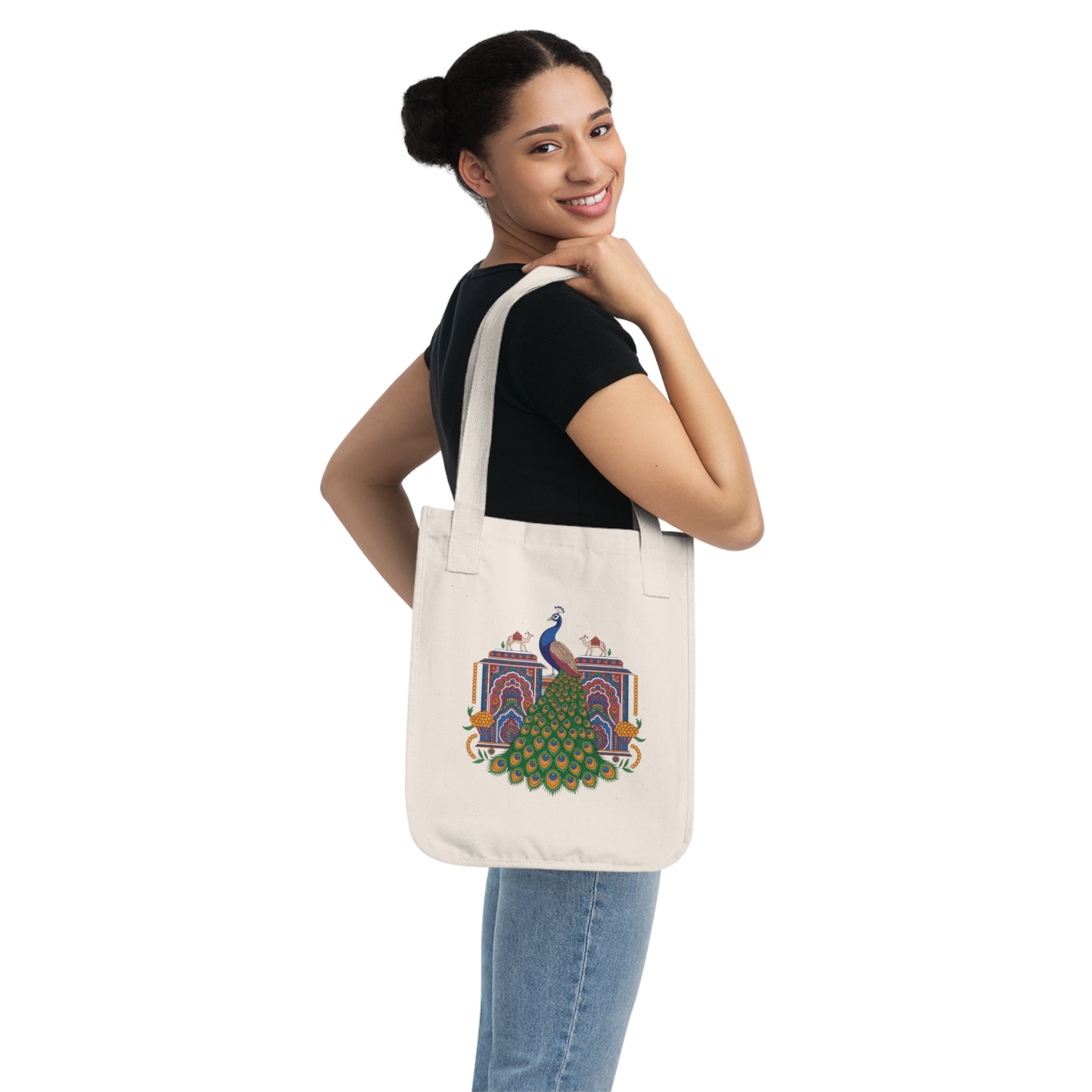 Peacock Design Organic Canvas Tote Bag, Eco-Friendl Bag, Reusable Shopping Bag