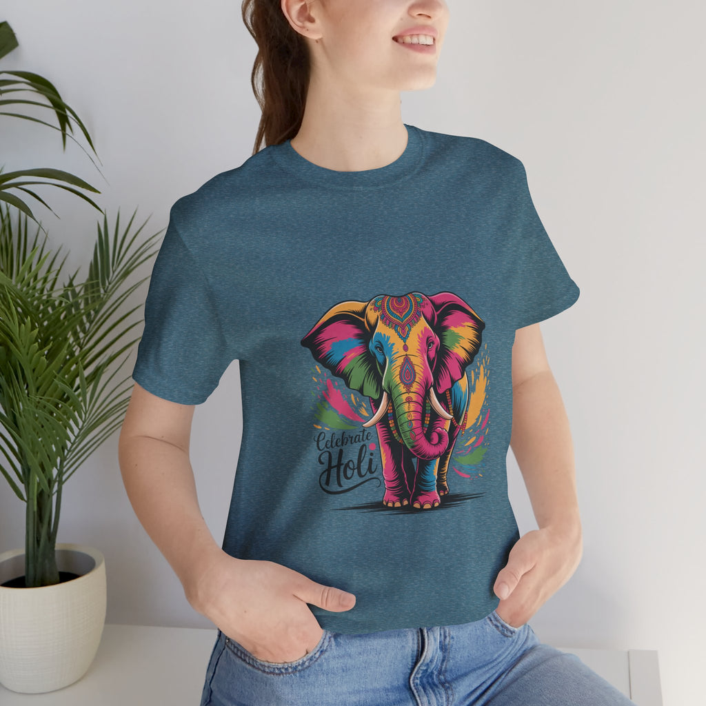 Holi Festival T-Shirt, Colorful Elephant Holi Tee, Color Splash Tee, Festival Party Wear