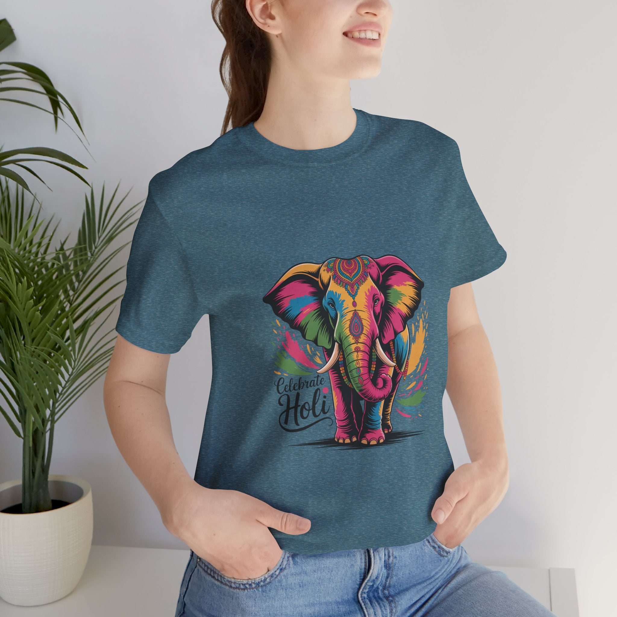 Holi Festival T-Shirt, Colorful Elephant Holi Tee, Color Splash Tee, Festival Party Wear