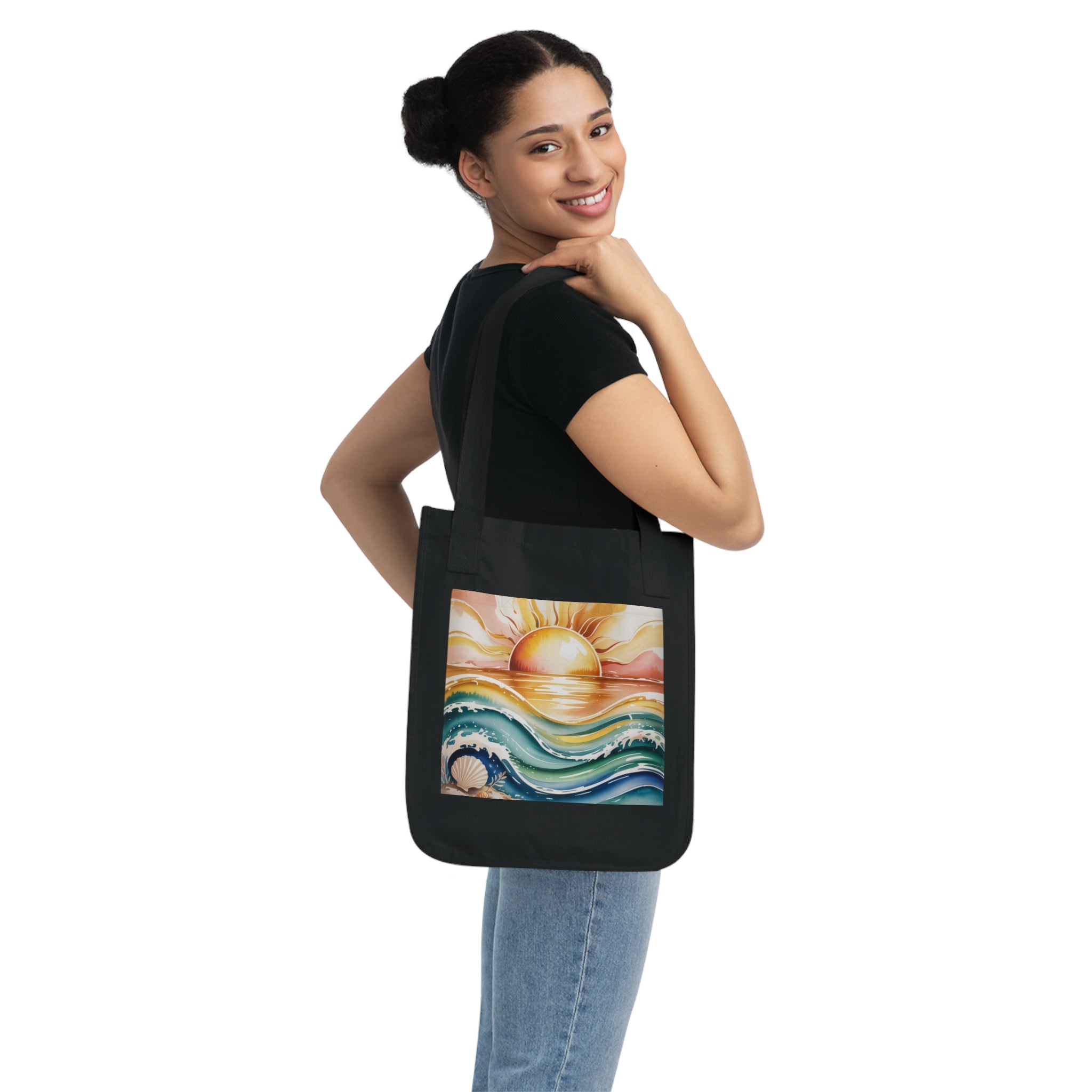 Sunset Waves Organic Canvas Tote Bag, Eco-Friendly Shopping Tote, Beach Bag, Gift for Ocean Lovers