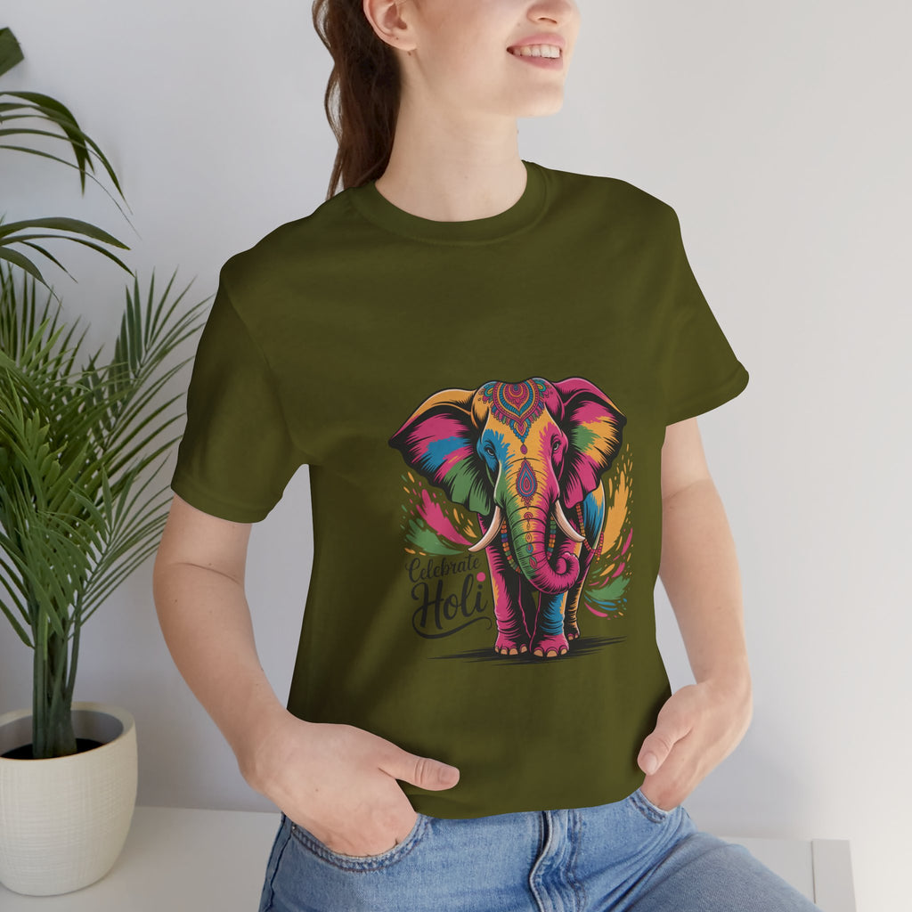 Holi Festival T-Shirt, Colorful Elephant Holi Tee, Color Splash Tee, Festival Party Wear
