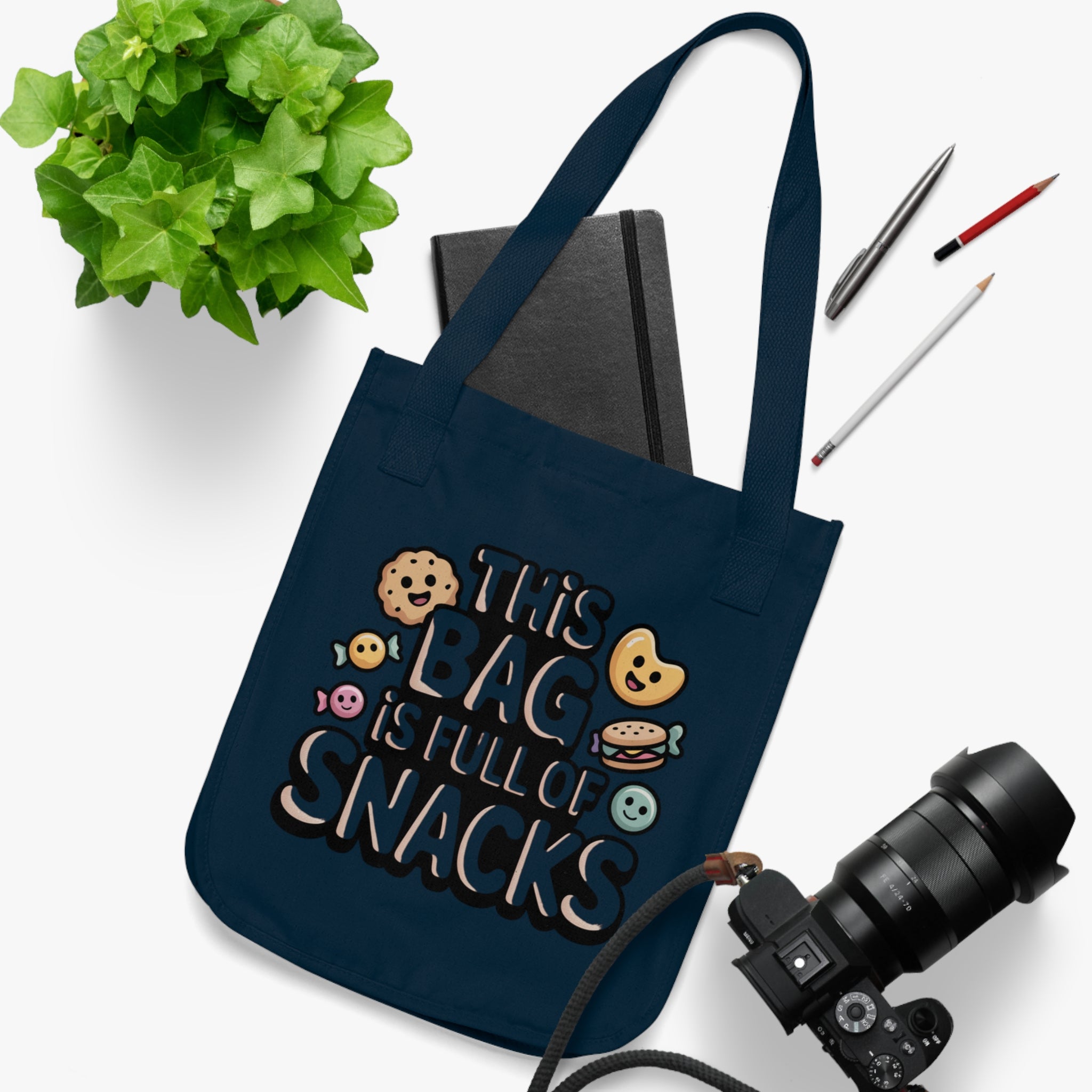 Snack Lover's Organic Canvas Tote Bag, Reusable Grocery Bag, Eco-Friendly Bag, Gift for Foodies