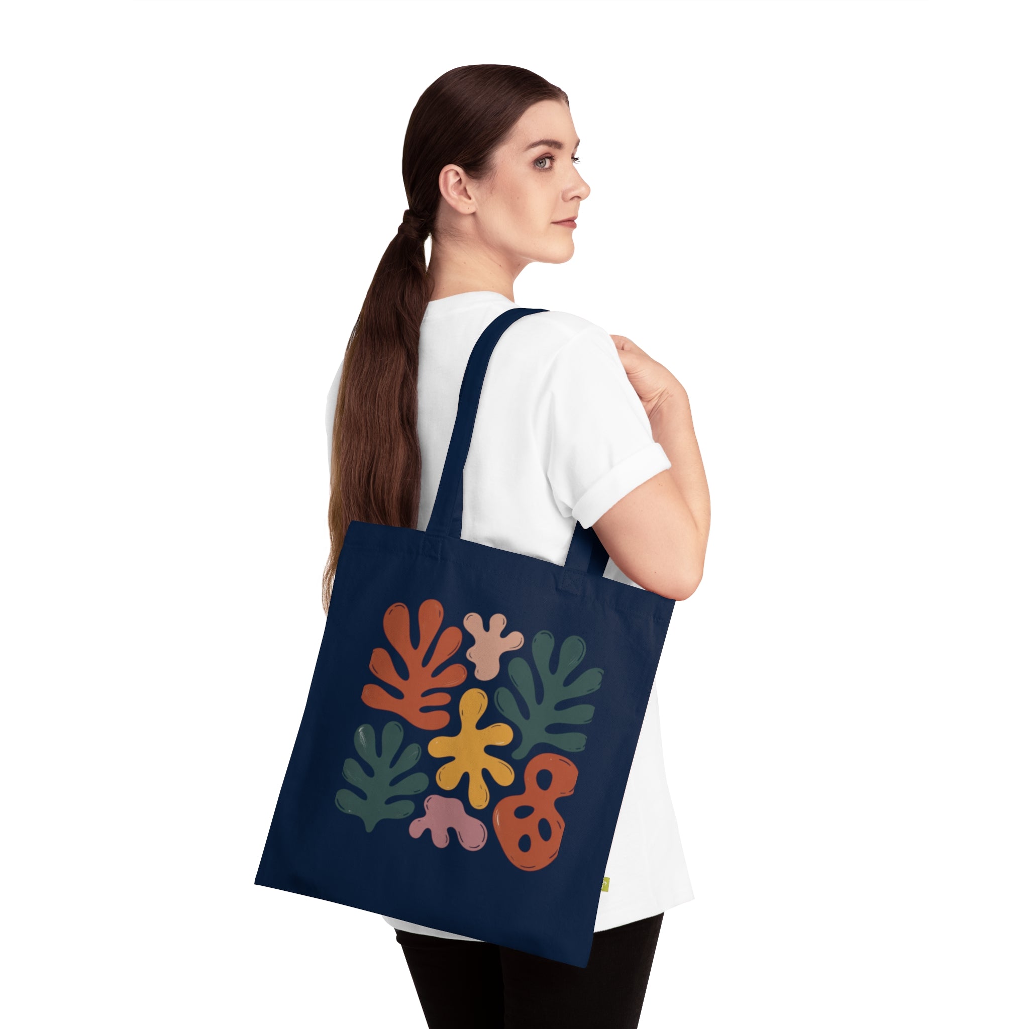 Organic Cotton Tote Bag with Abstract Leaf Design, Eco-Friendly Shopping Bag, Reusable Grocery Tote