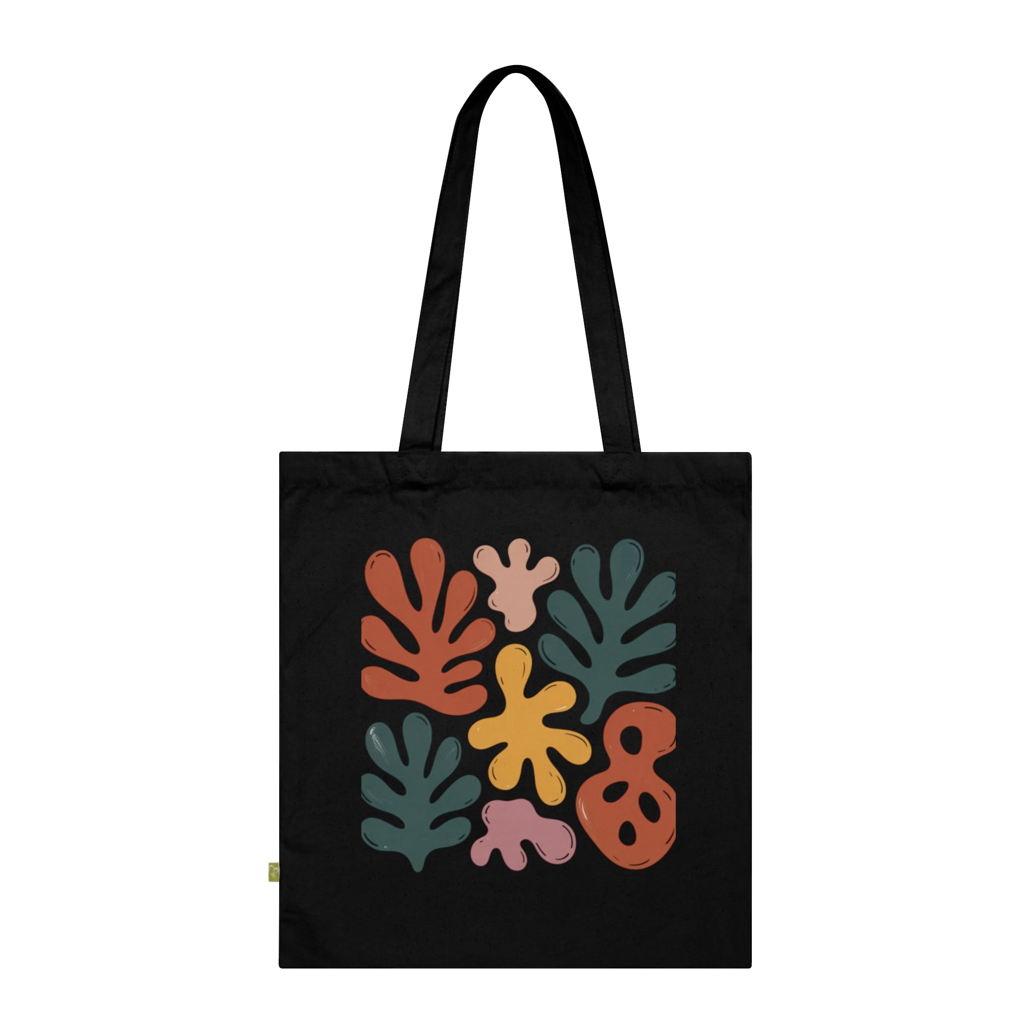 Organic Cotton Tote Bag with Abstract Leaf Design, Eco-Friendly Shopping Bag, Reusable Grocery Tote
