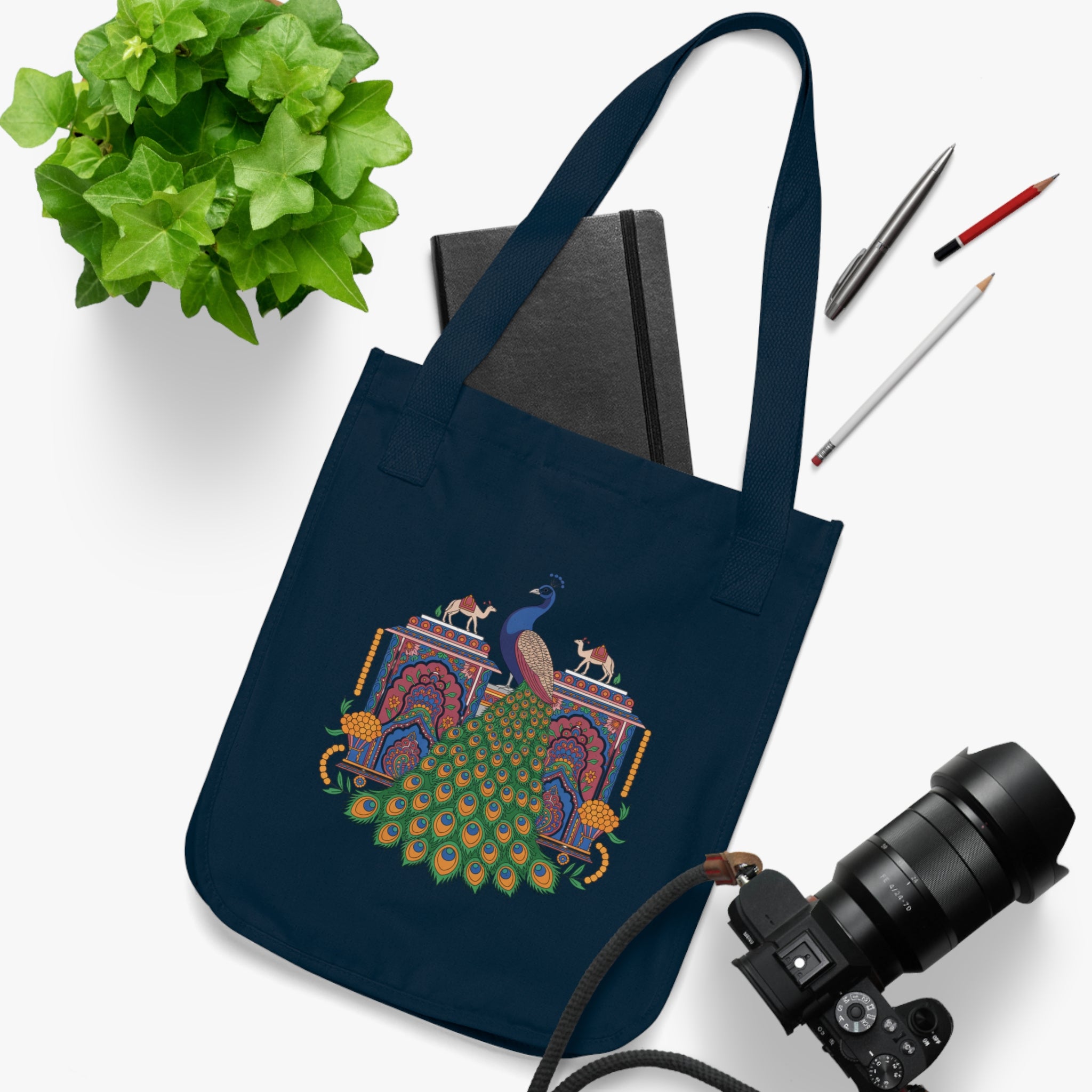 Peacock Design Organic Canvas Tote Bag, Eco-Friendl Bag, Reusable Shopping Bag