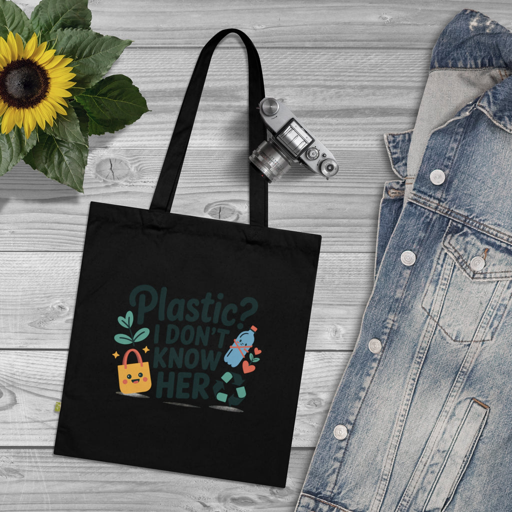 Eco-Friendly Tote Bag, "Plastic? I Don’t Know Her", Reusable Grocery Tote, Gift for Earth Lovers