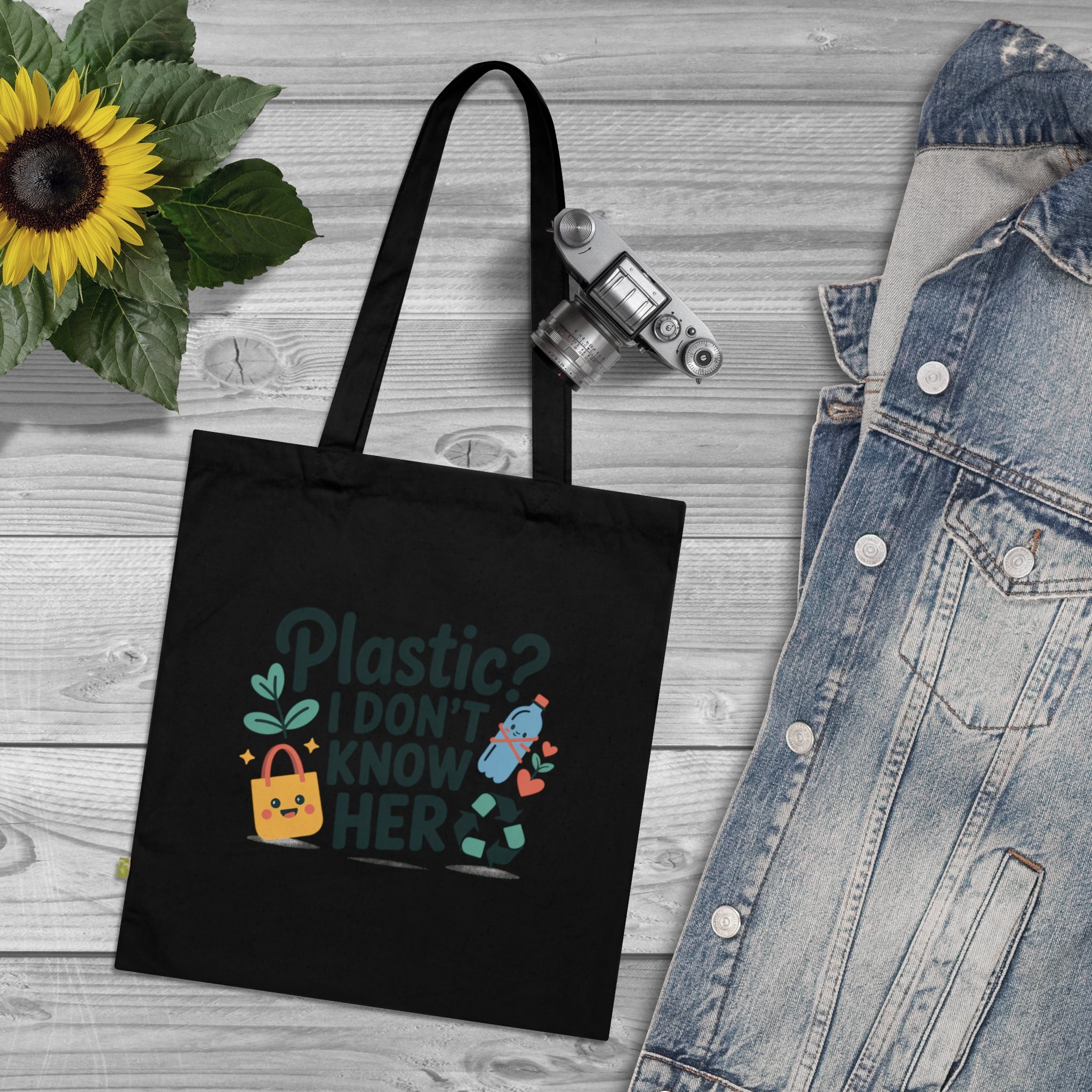 Eco-Friendly Tote Bag, "Plastic? I Don’t Know Her", Reusable Grocery Tote, Gift for Earth Lovers