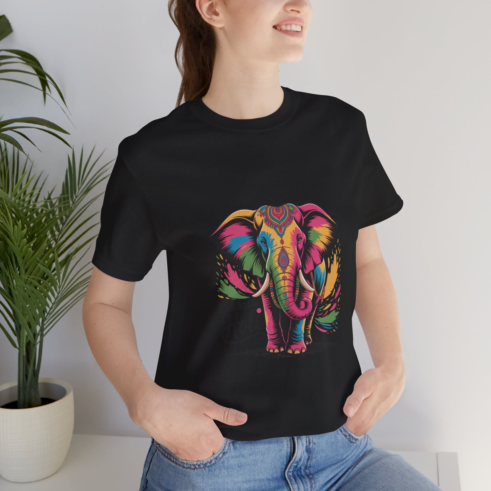 Holi Festival T-Shirt, Colorful Elephant Holi Tee, Color Splash Tee, Festival Party Wear