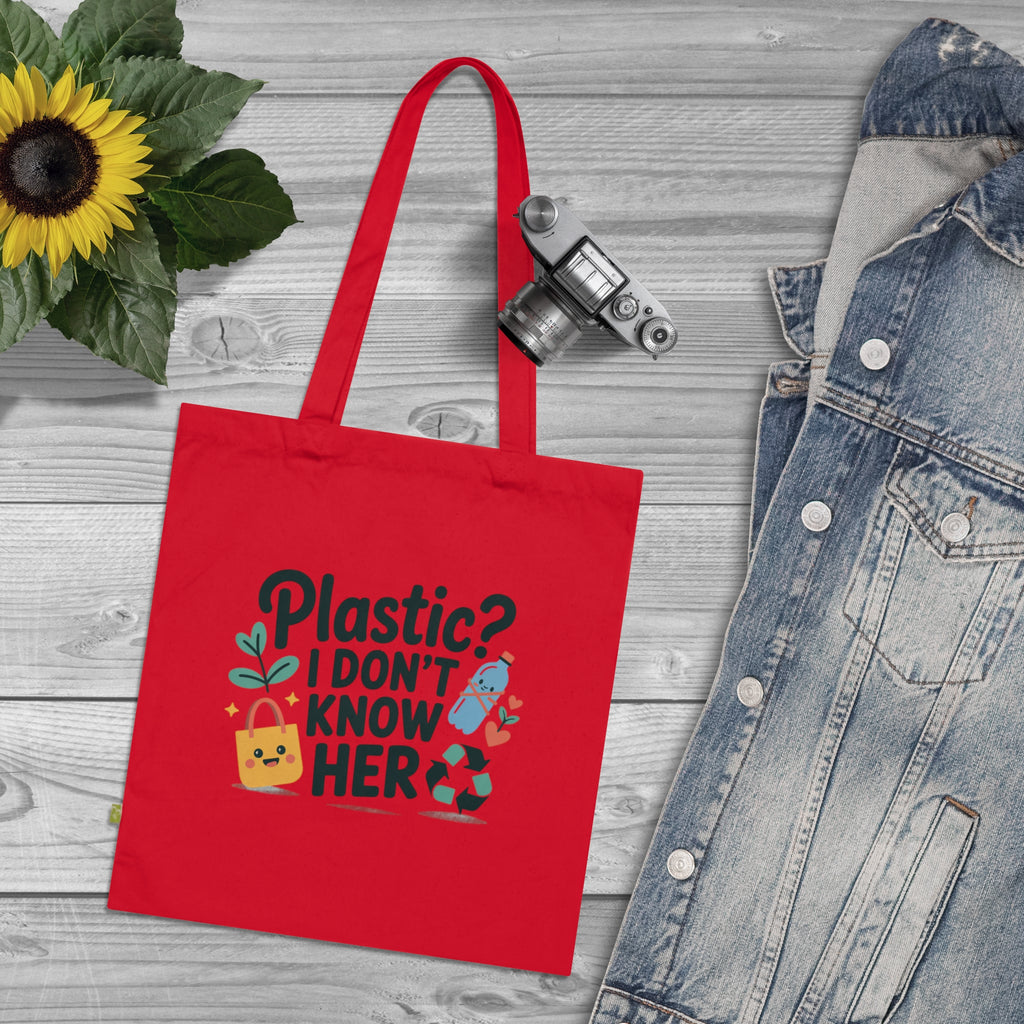 Eco-Friendly Tote Bag, "Plastic? I Don’t Know Her", Reusable Grocery Tote, Gift for Earth Lovers