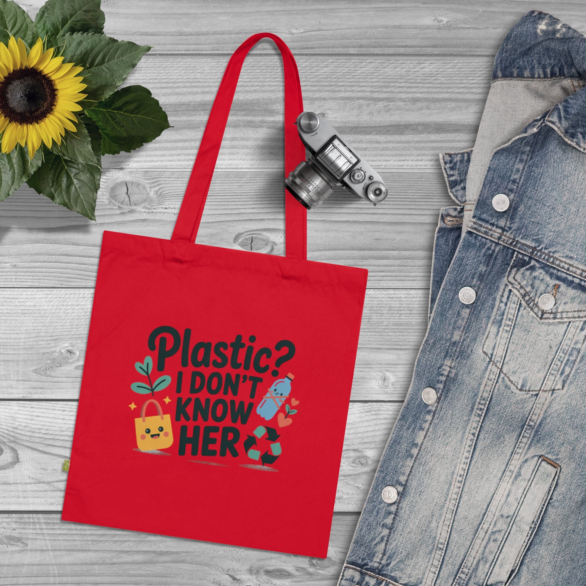 Eco-Friendly Tote Bag, "Plastic? I Don’t Know Her", Reusable Grocery Tote, Gift for Earth Lovers
