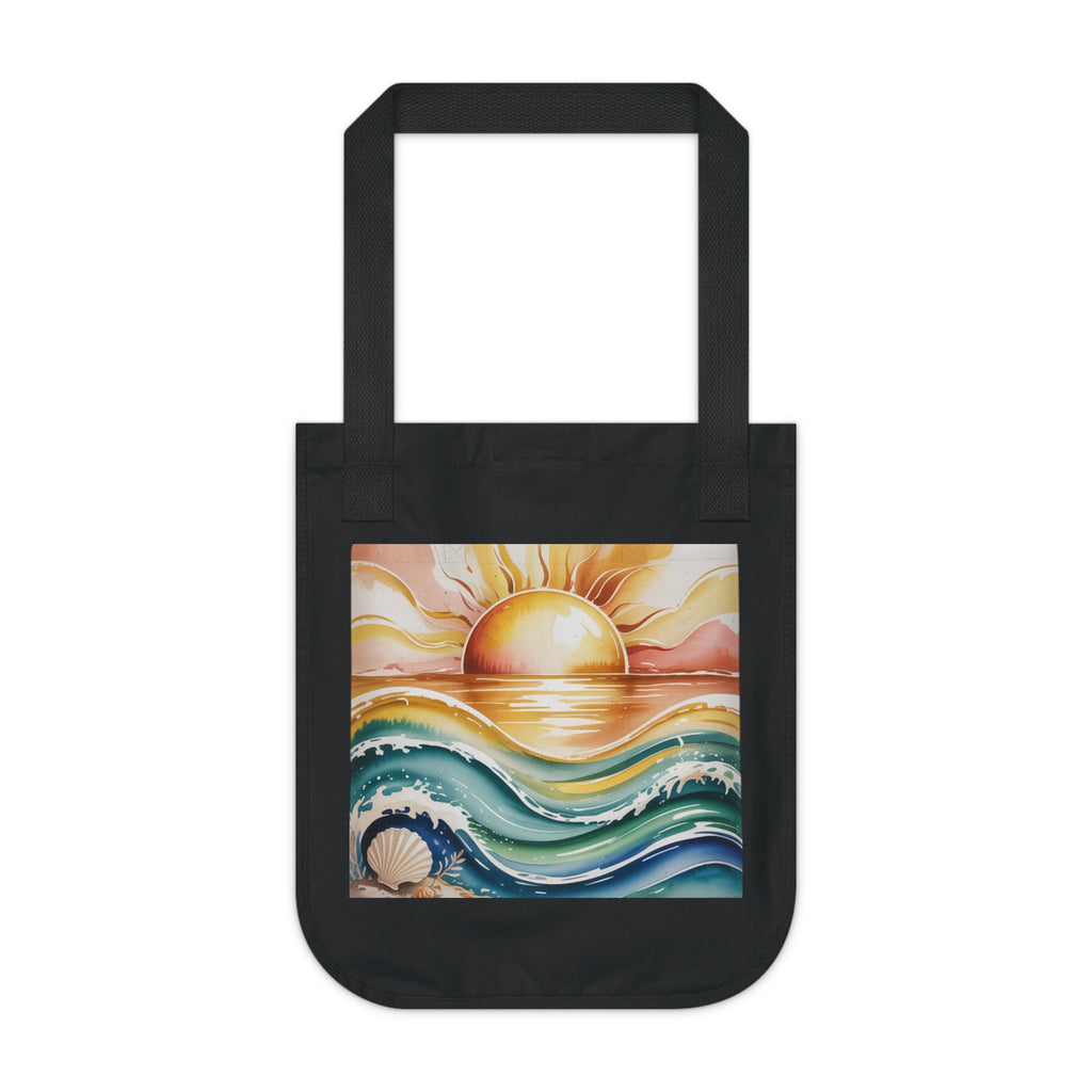 Sunset Waves Organic Canvas Tote Bag, Eco-Friendly Shopping Tote, Beach Bag, Gift for Ocean Lovers