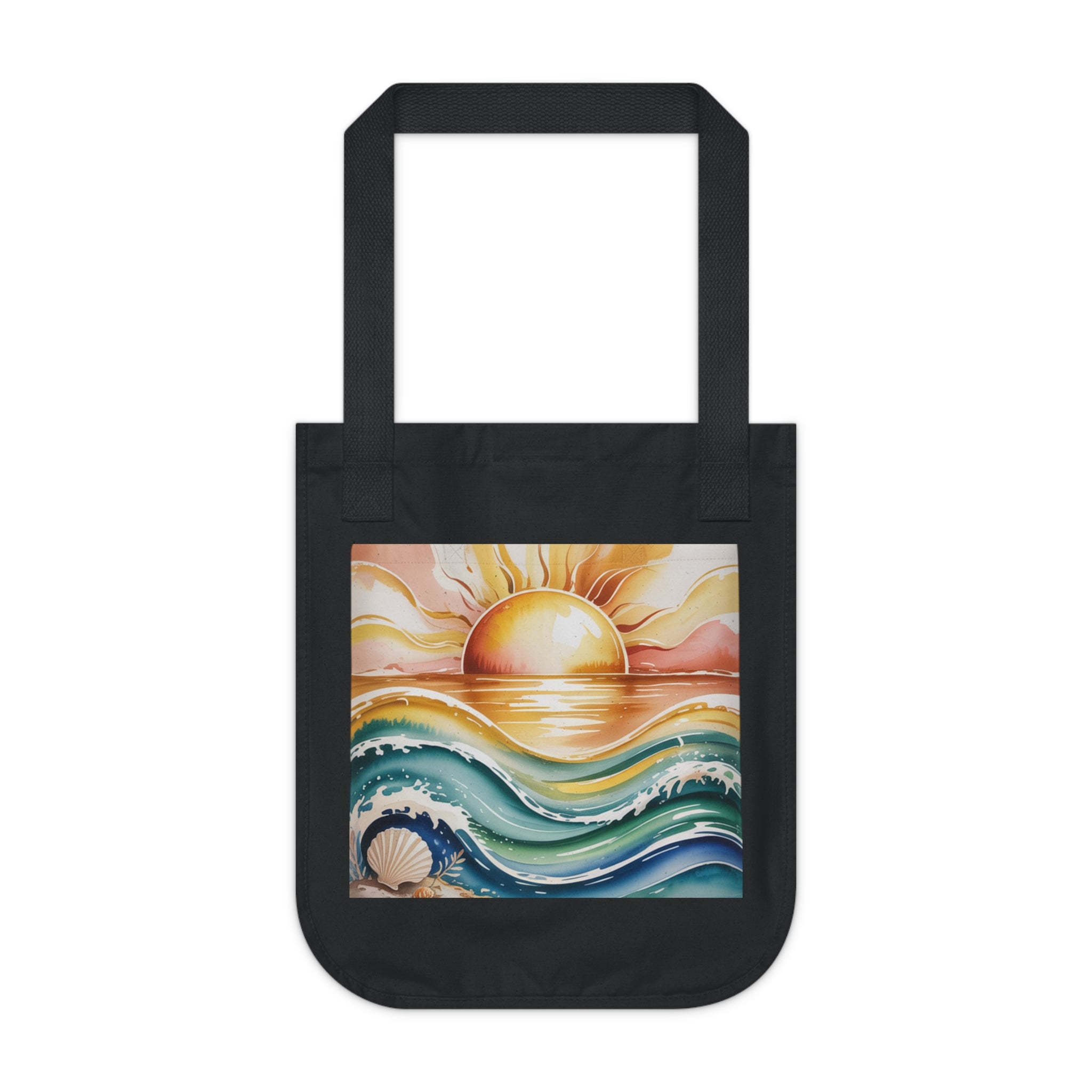 Sunset Waves Organic Canvas Tote Bag, Eco-Friendly Shopping Tote, Beach Bag, Gift for Ocean Lovers