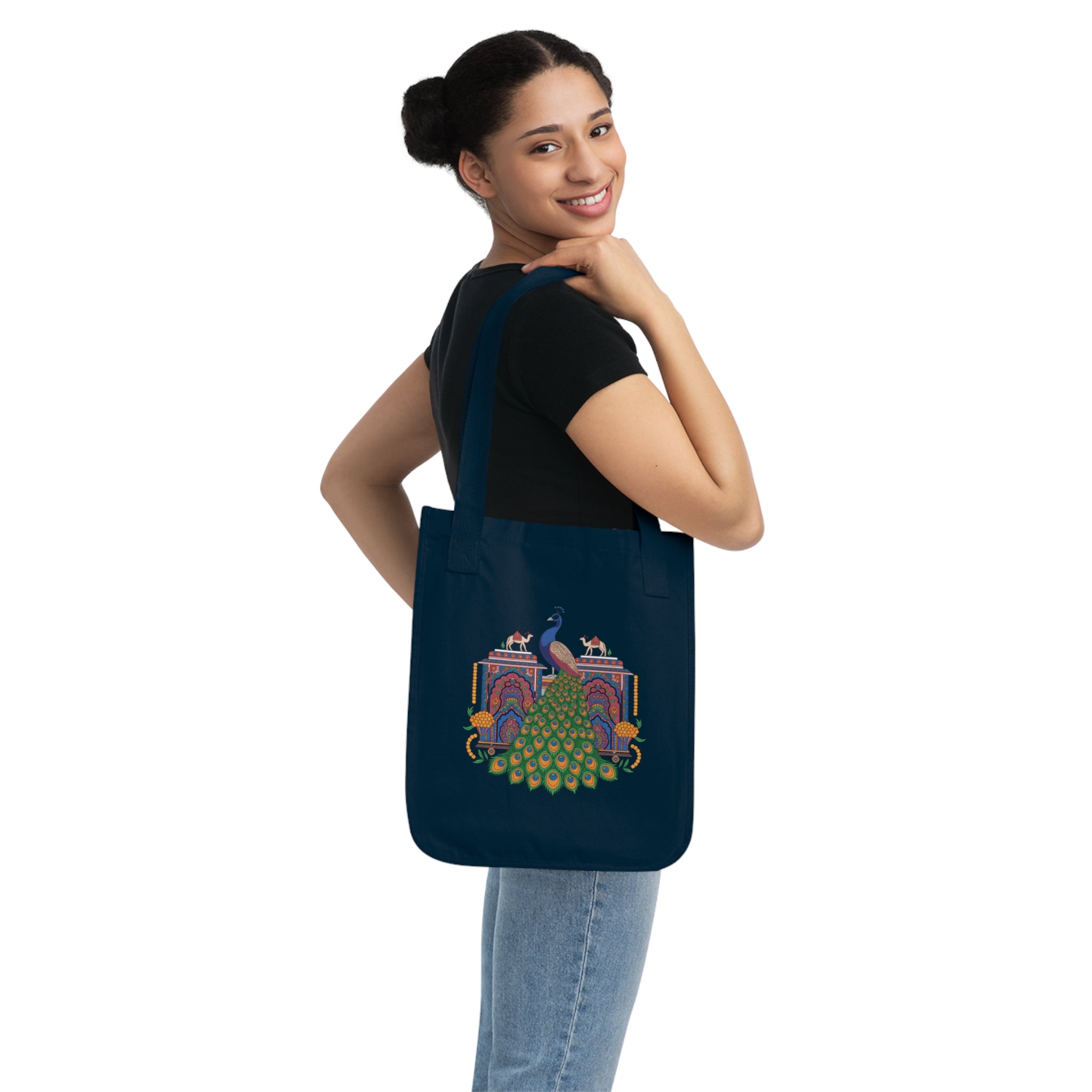 Peacock Design Organic Canvas Tote Bag, Eco-Friendl Bag, Reusable Shopping Bag