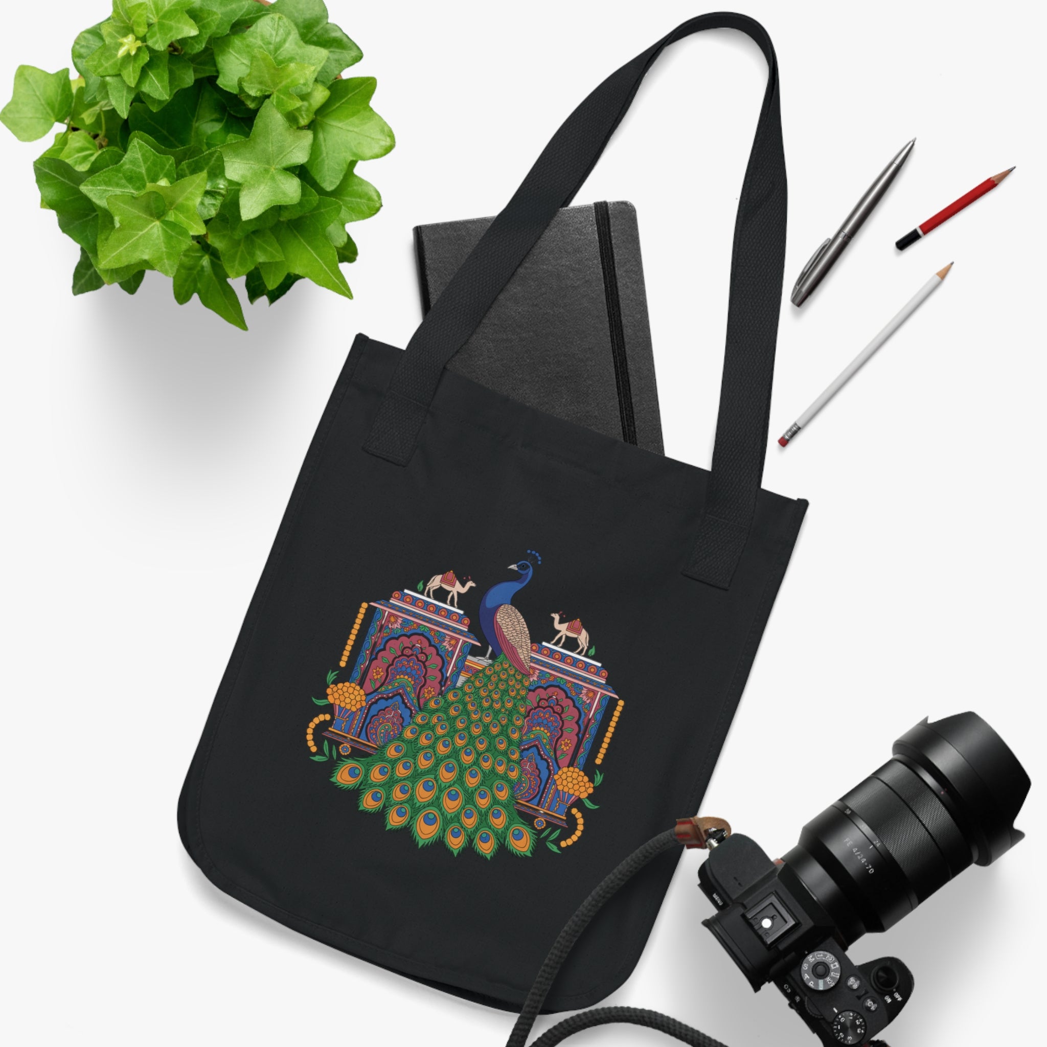 Peacock Design Organic Canvas Tote Bag, Eco-Friendl Bag, Reusable Shopping Bag