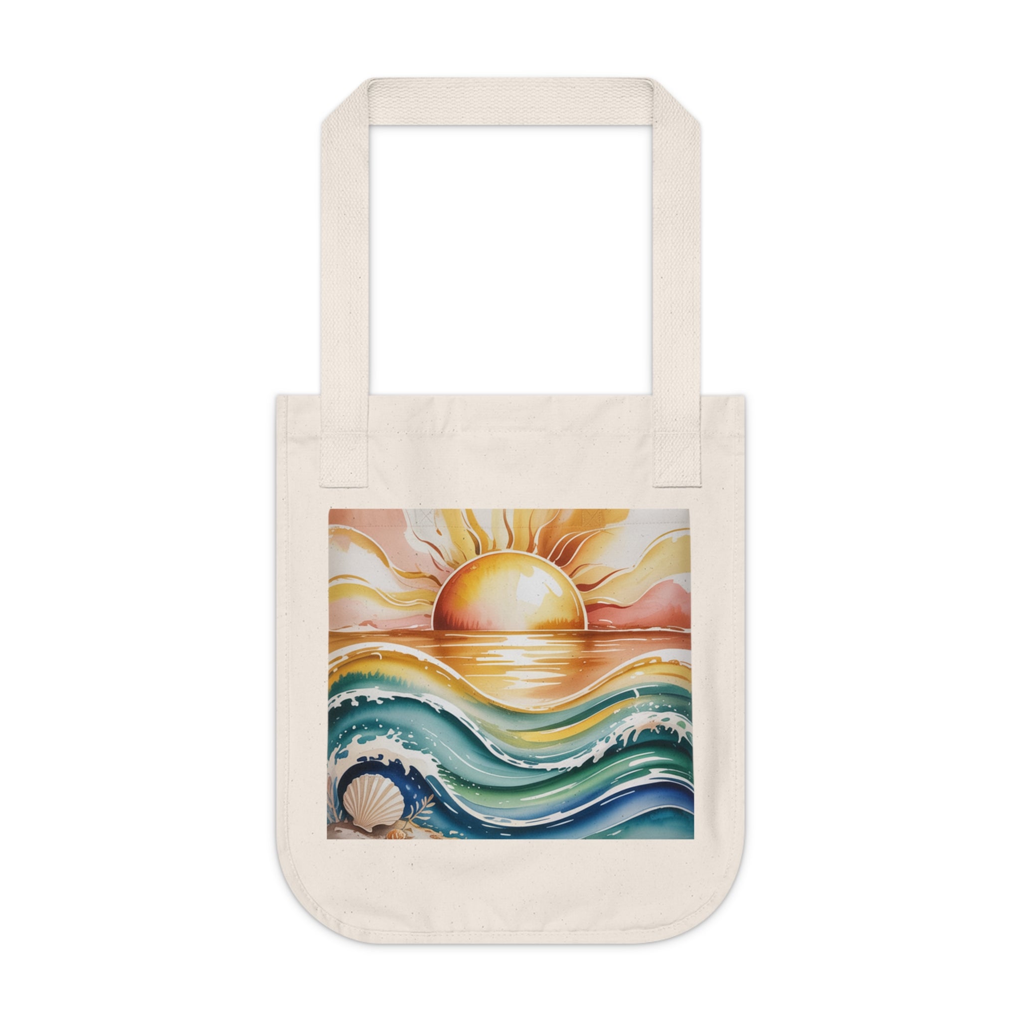 Sunset Waves Organic Canvas Tote Bag, Eco-Friendly Shopping Tote, Beach Bag, Gift for Ocean Lovers