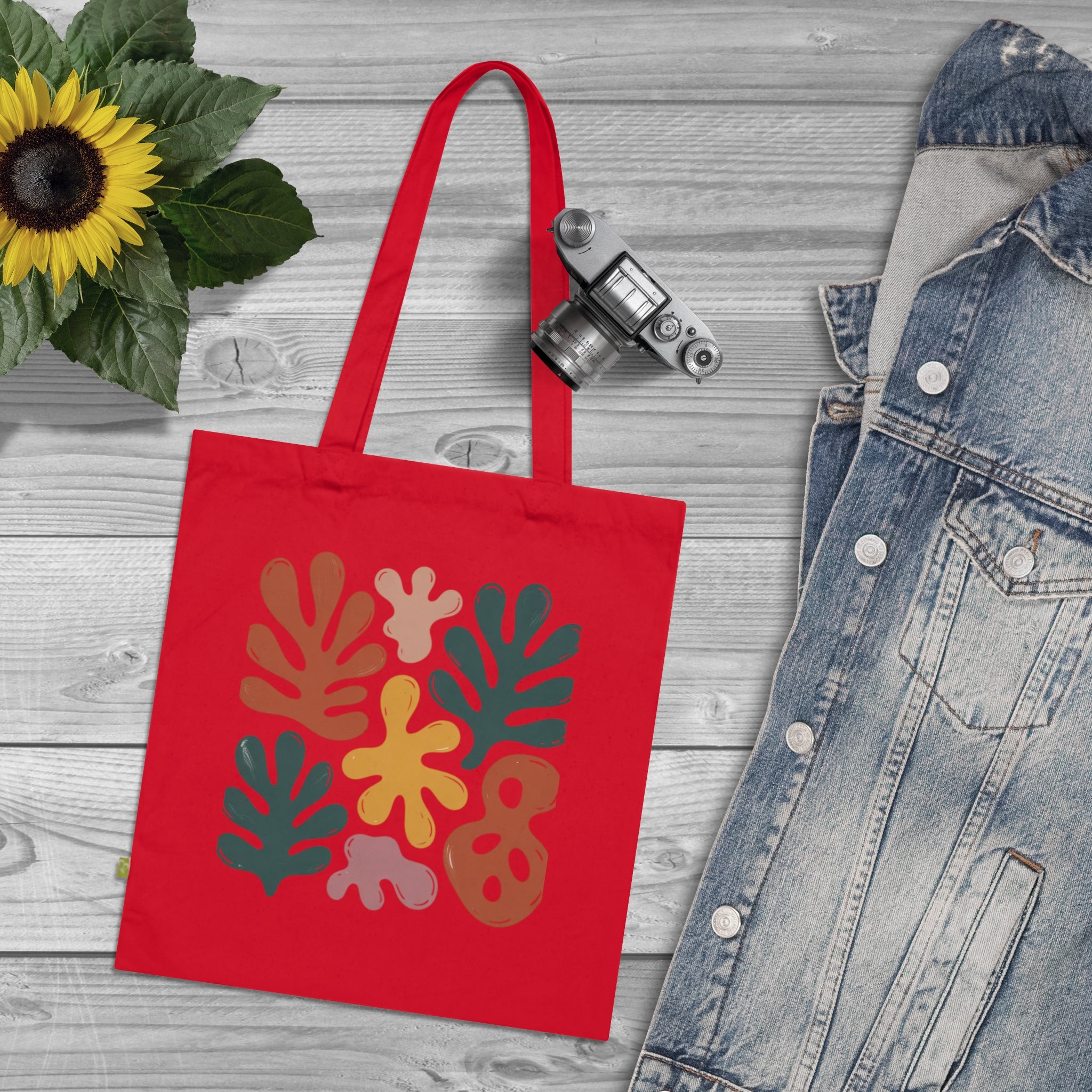 Organic Cotton Tote Bag with Abstract Leaf Design, Eco-Friendly Shopping Bag, Reusable Grocery Tote