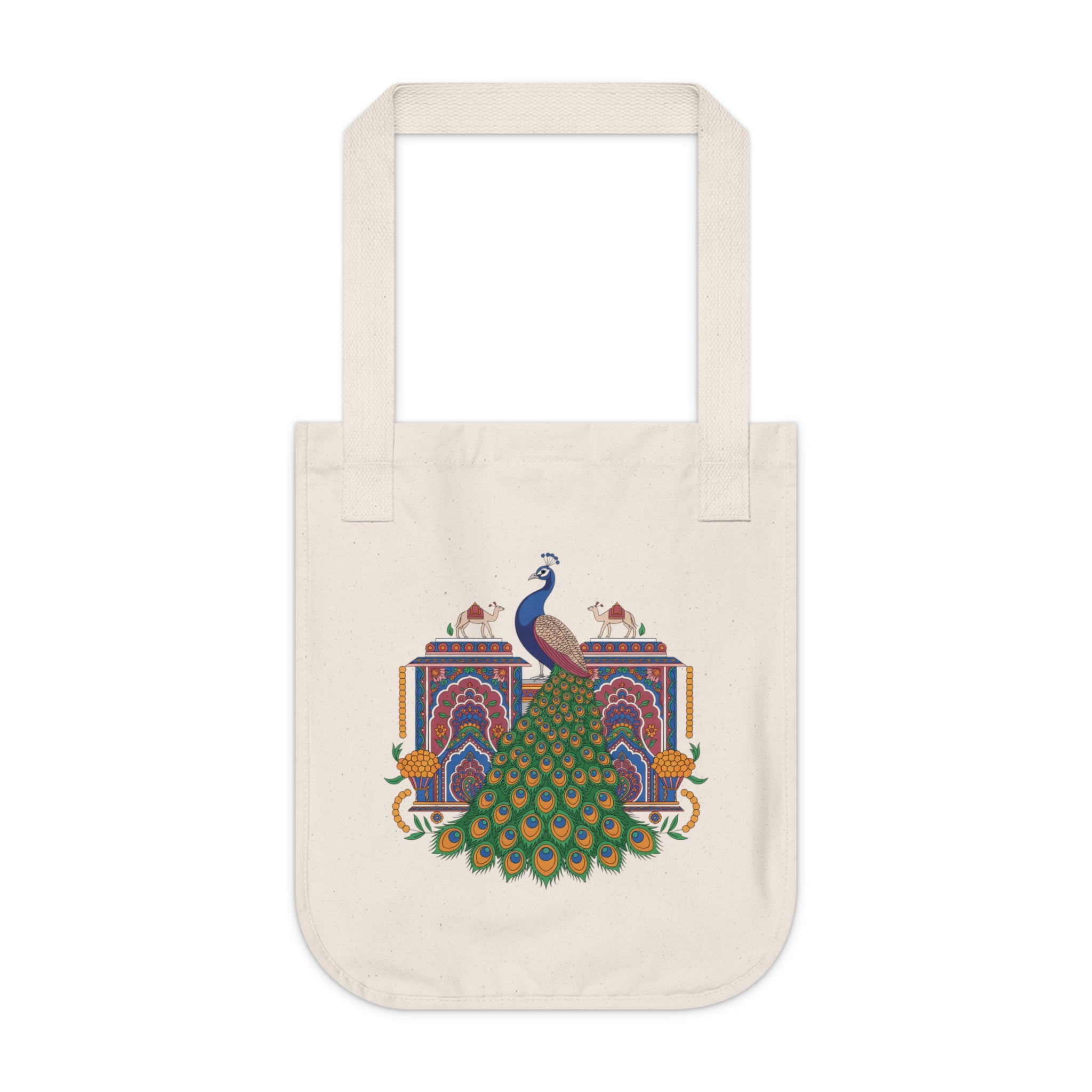 Peacock Design Organic Canvas Tote Bag, Eco-Friendl Bag, Reusable Shopping Bag