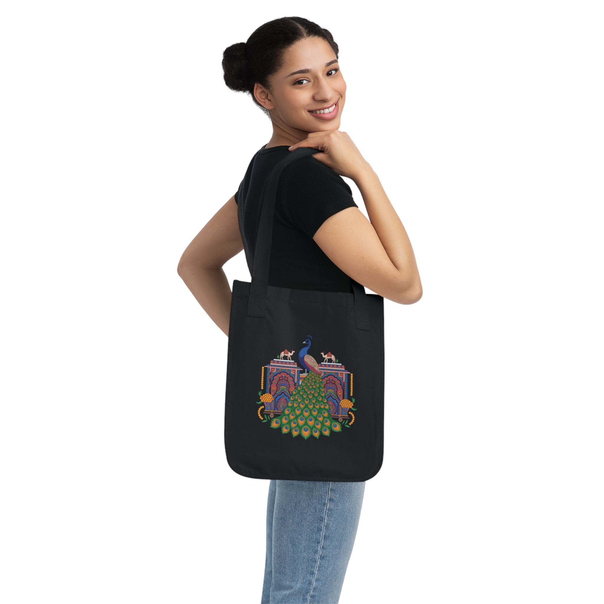Peacock Design Organic Canvas Tote Bag, Eco-Friendl Bag, Reusable Shopping Bag